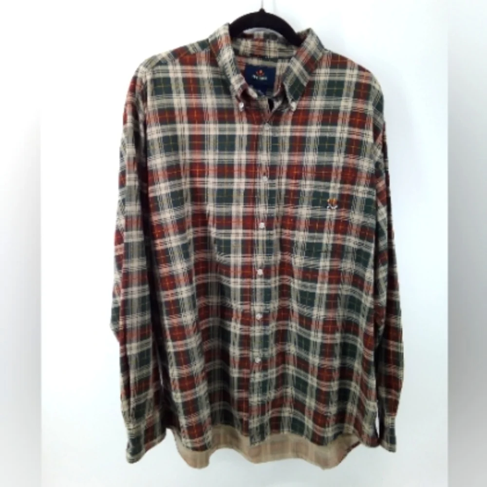 Ivy Crew Plaid 100% Cotton Red Green Men's Shirt XL Outdoors Hiking Camping